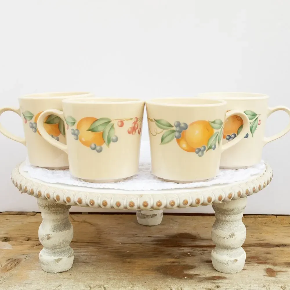 Vintage CORELLE Coordinates Abundance Mug Set of 4 Fall Fruit Ceramic Coffee C